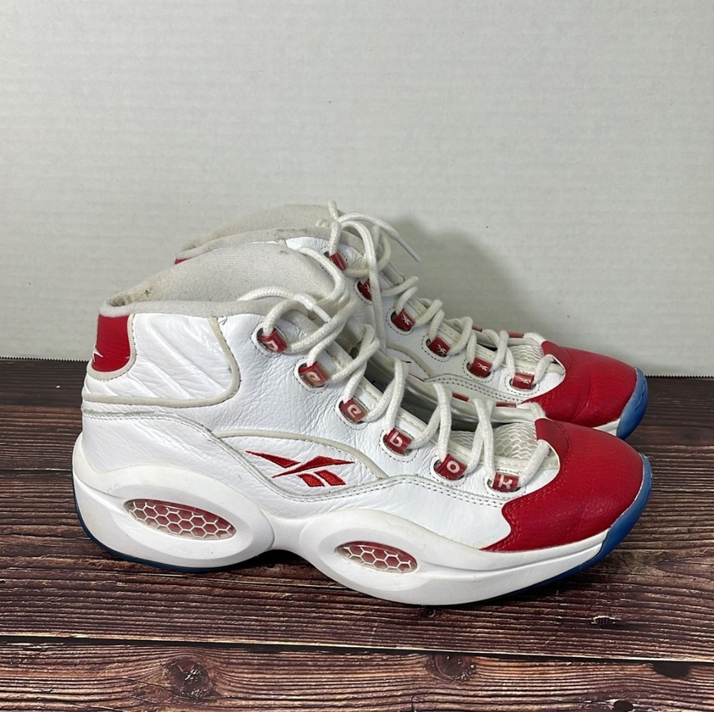 REEBOK Question Mid White Pearlized Red Allen Iverson Shoes